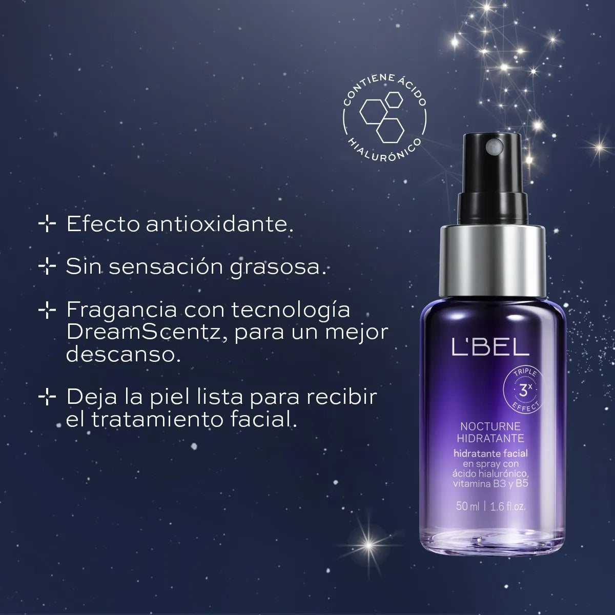 Nocturne Hidratante En Spray Con Hialuronic, B3 Y B5 De Lbel