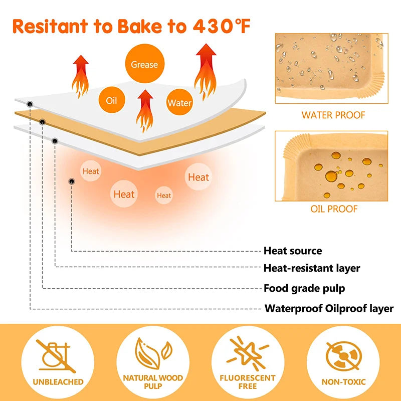 Rectangle Disposable Airfryer Baking Paper Liner Waterproof Oilproof Non-Stick Baking Mat for Ninja Foodi Air Fryer Accessories