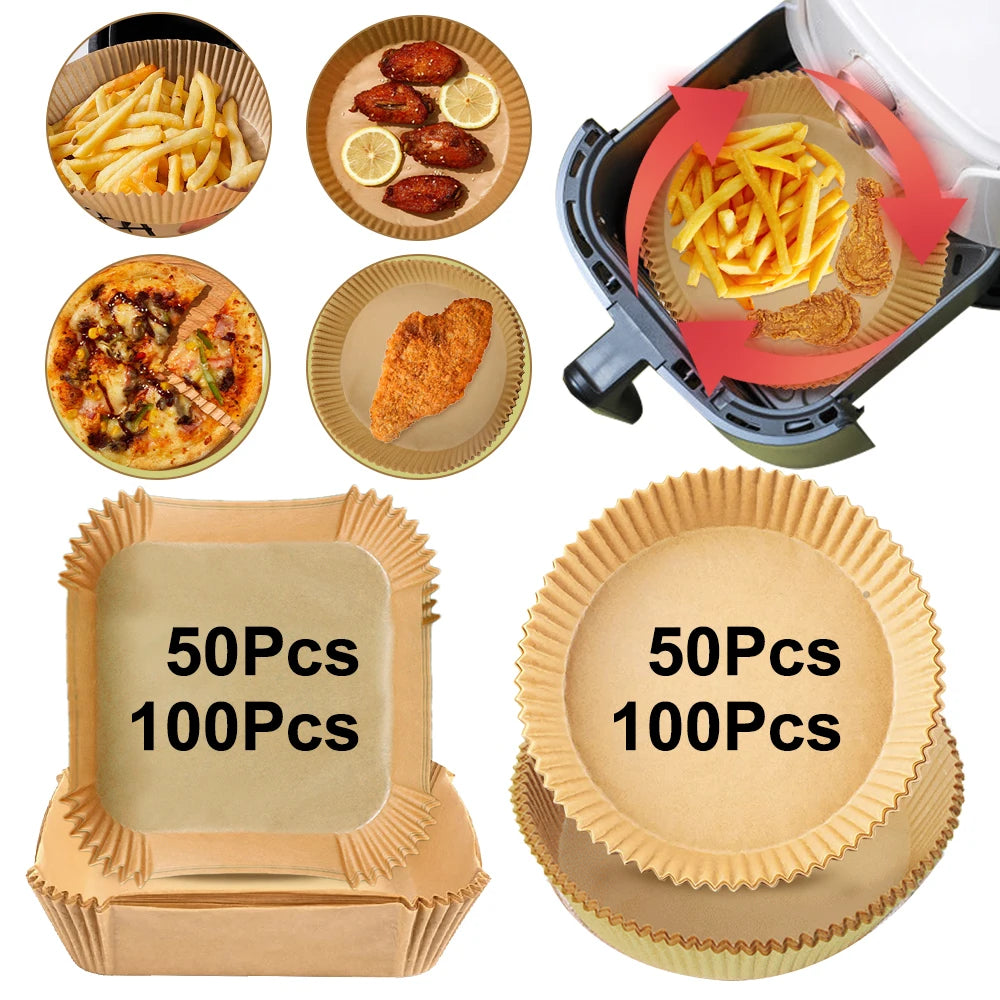 23cm Air Fryer Disposable Baking Paper Liner Non-Stick Mat Steamer Square Round Parchment for Microwave Oven Kitchen Cookers