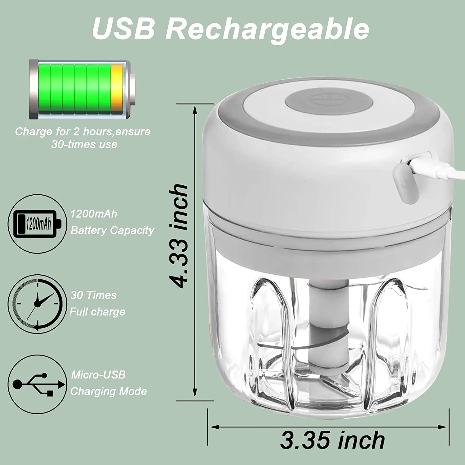 100/250mL Mini Electric Garlic Chopper Vegetable Chili Meat Ginger Masher Machine Sturdy Durable USB Charging Blenders Kitchen