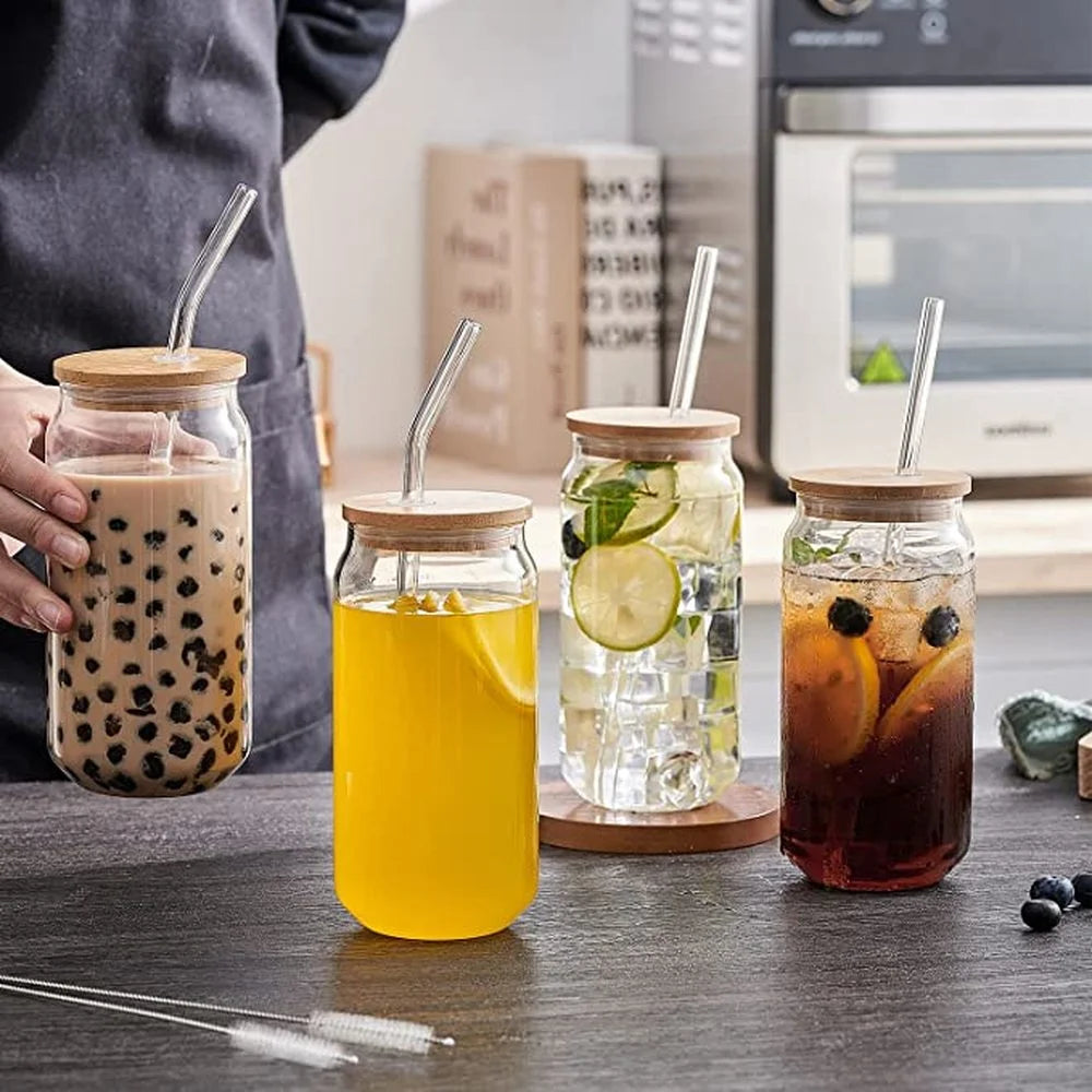 550ml/400ml Glass Cup With Lid and Straw Transparent Bubble Tea Cup Juice Glass Beer Can Milk Mocha Cups Breakfast Mug Drinkware