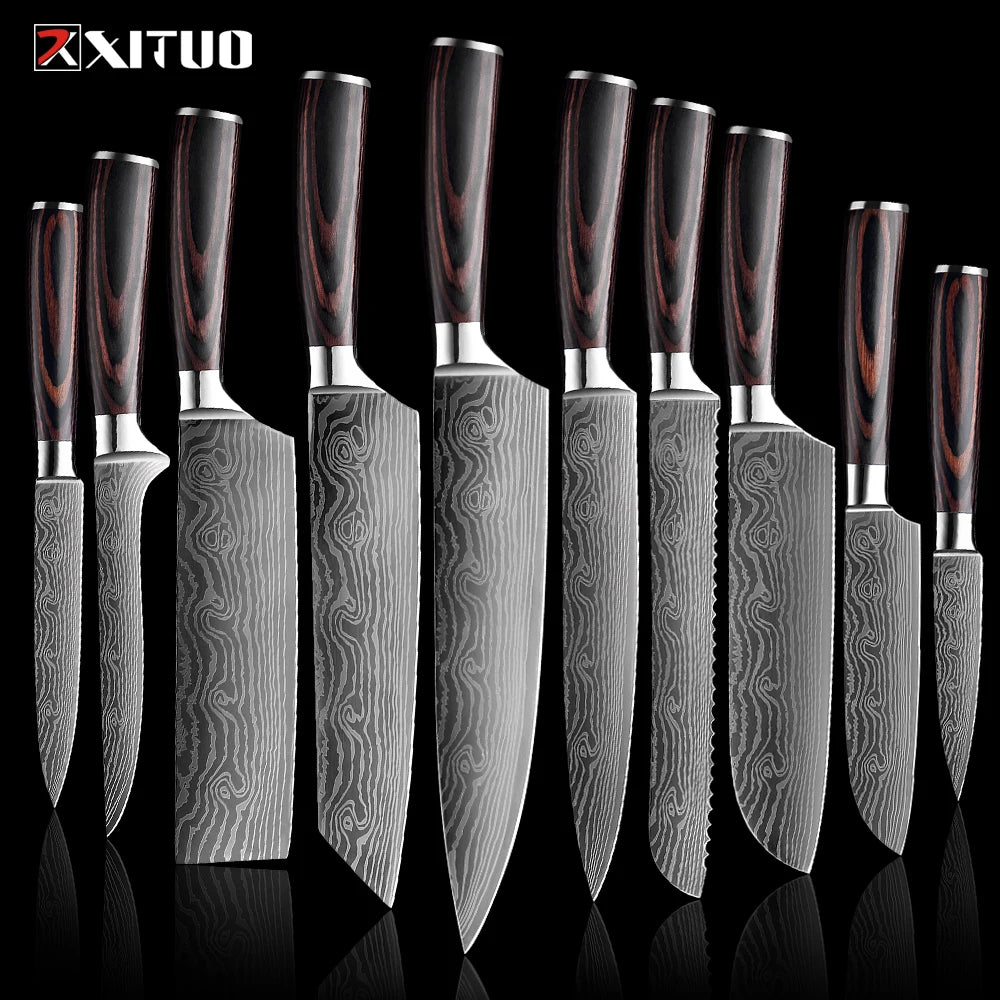 XITUO Kitchen Knives set 1-10PCS Chef knife High Carbon Stainless Steel Santoku knife Sharp Cleaver Slicing Knife Best Choice